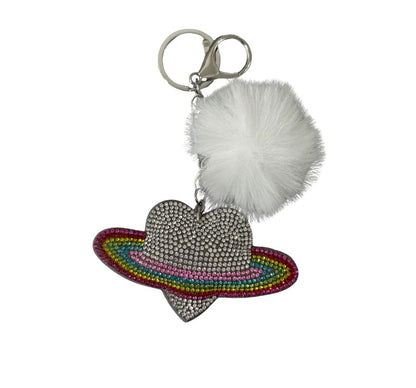 Crystallized Planet Emoji Pom White With Keychains