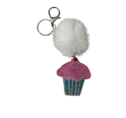 Crystallized Cupcake Emoji Pom White With Keychains