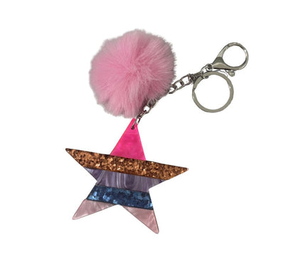 Crystallized Star Emoji Pom Pink With Keychains