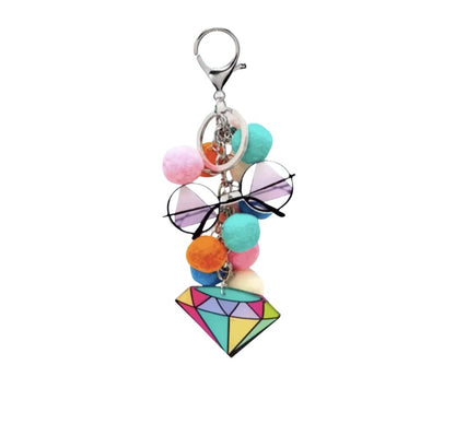 Charm Pom Pom Keychains Diamond-Sunglasses