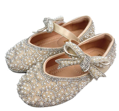 Zapato Plano Bowtie Strap Jewel Beige