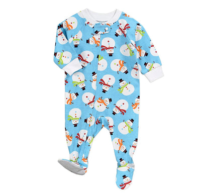 Footed Pajamas Button Snowman