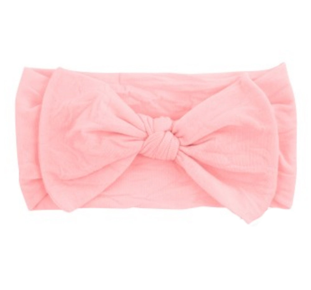 Soft Nylon Baby Band with Nylon Bowtie Light Pink 6-24M