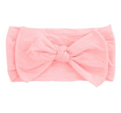 Soft Nylon Baby Band with Nylon Bowtie Light Pink 6-24M