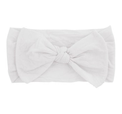 Soft Nylon Baby Band with Nylon Bowtie White 0-6M