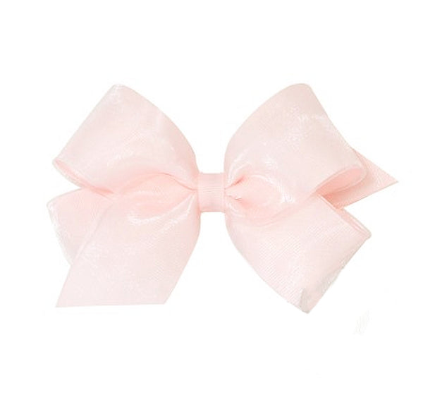 Moño mediano de organza rosa suave -Wee ones