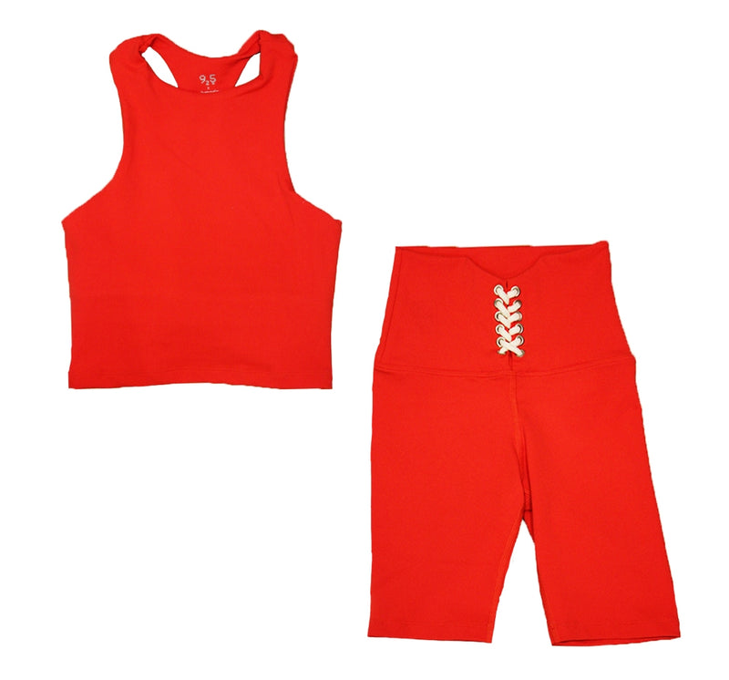 Crop top y biker shorts deportivos en rojo - 925 Fit