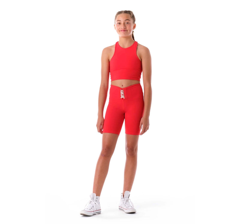 Crop top y biker shorts deportivos en rojo - 925 Fit