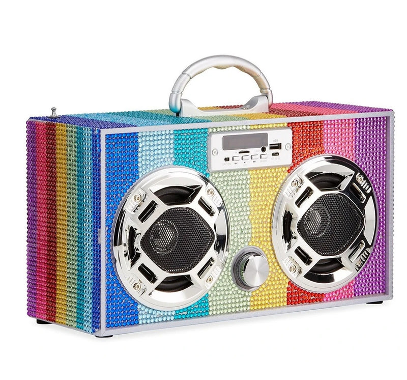 Bocina Boombox retro con brillos de arcoíris  -Wireless Express