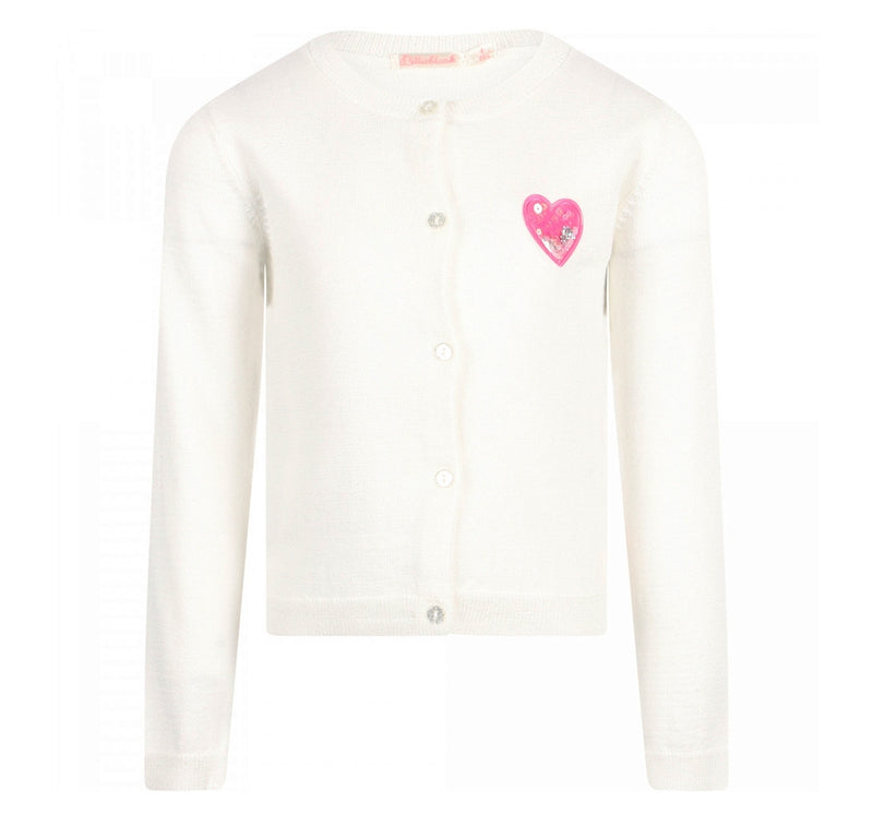 Suéter cárdigan blanco con pequeño corazón rosa - Billie Blush