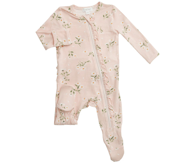 Mameluco footie con zipper de volantes y flores margaritas  -Angel dear