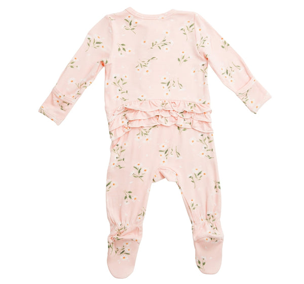 Mameluco footie con zipper de volantes y flores margaritas  -Angel dear