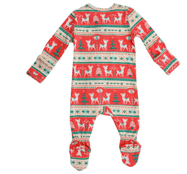 Vintage Deer Fair Isle Zipper Footie Red