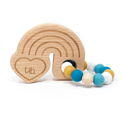 Mordedera arcoíris de madera Teal -Three Hearts