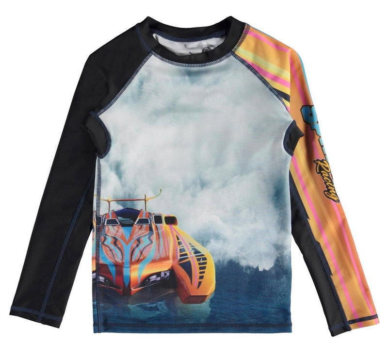 Rashguard y shorts navy de bote naranja   -Molo