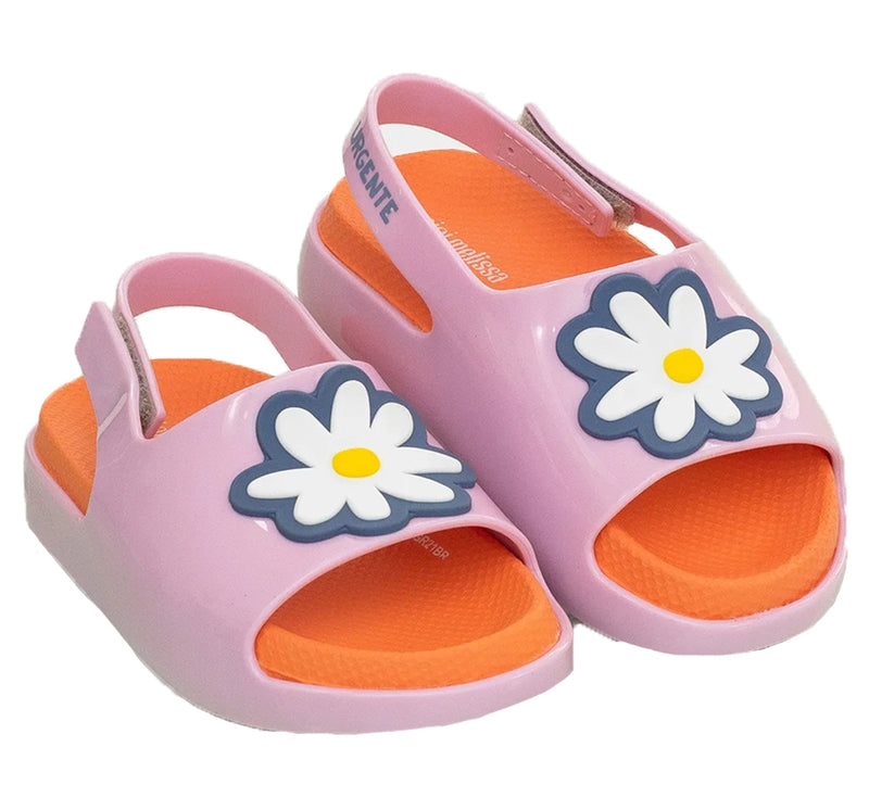 Sandalias mini cloud rosa/naranja con flores -Mini Melissa