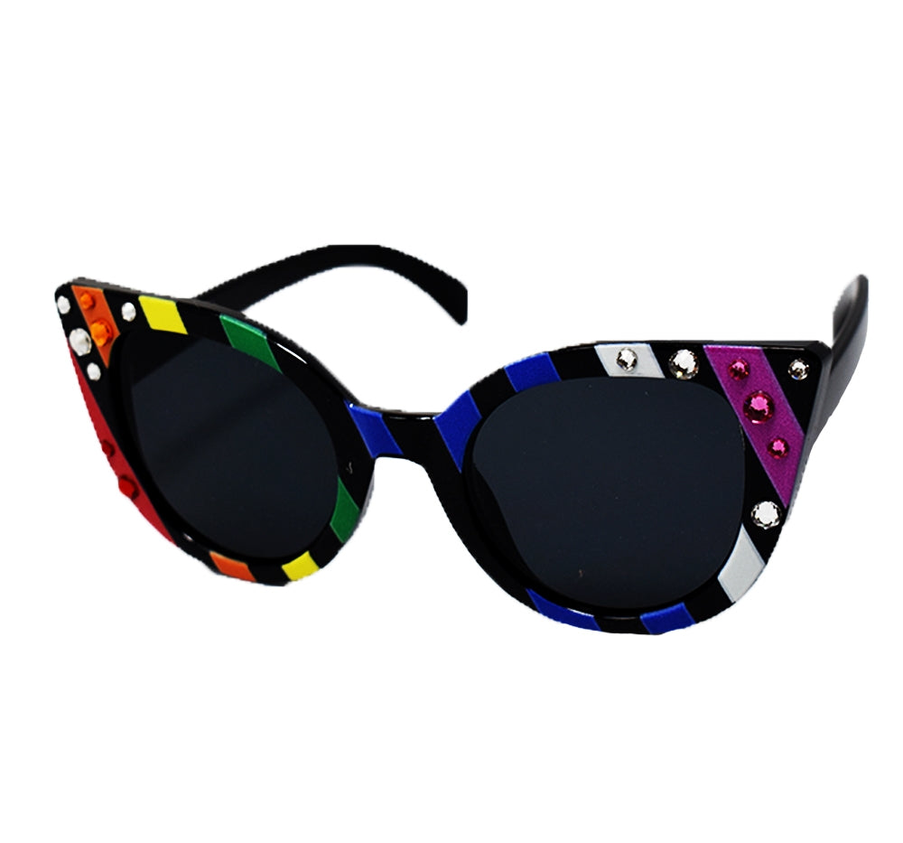 Lentes negros con rayas multicolores y cristales -Bari Lynn