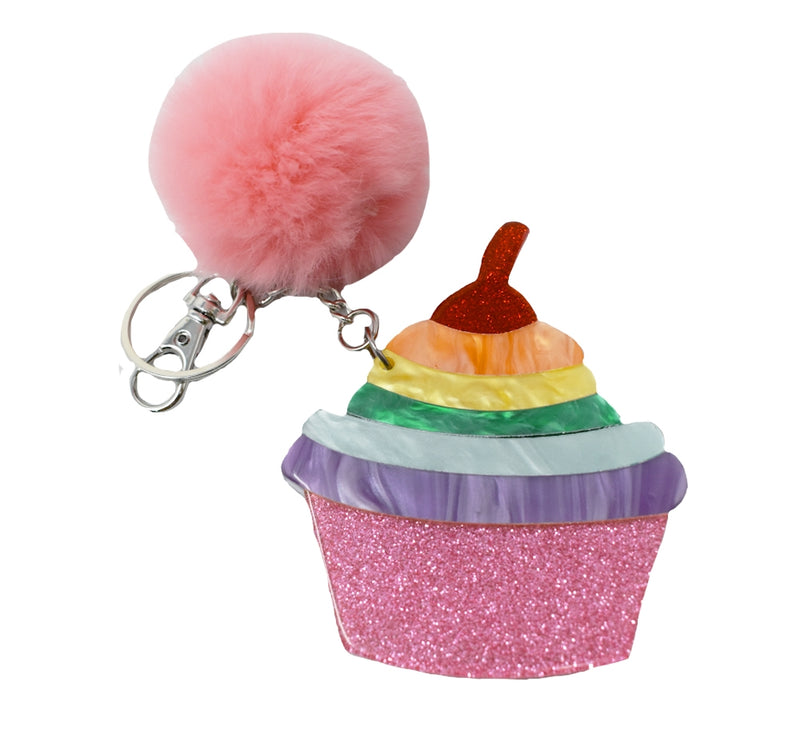 Llavero acrílico de cupcake con pompón -Bari Lynn