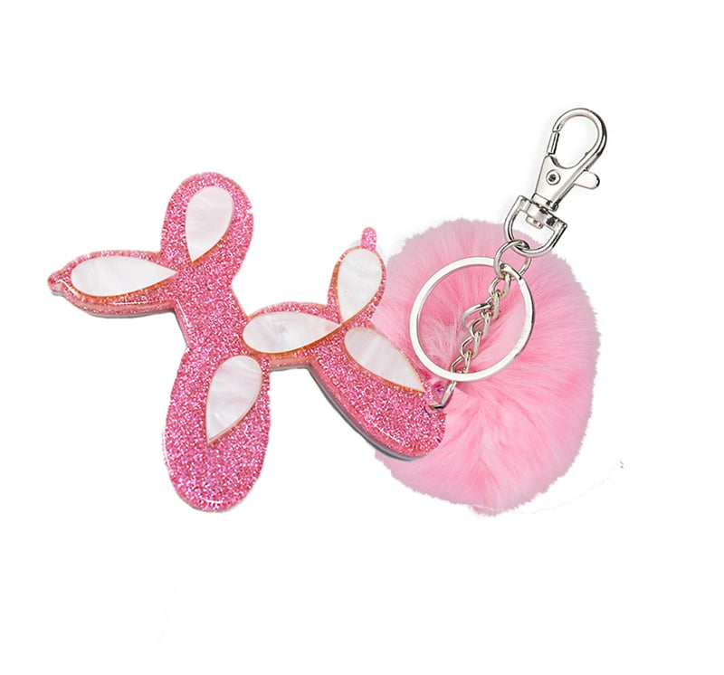 Llavero acrílico de poodle rosa con pompón -Bari Lynn