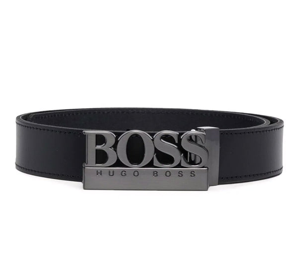 Cinturón negro de cuero con logo -Hugo Boss