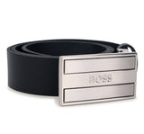 Cinturón negro de cuero con logo plateado -Hugo Boss