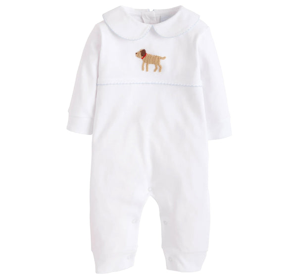Playsuit blanco con perrito bordado con azul -Little English
