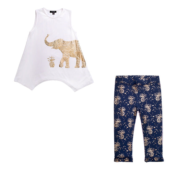 Blusa crema de elefante con piñas y leggings - Imoga