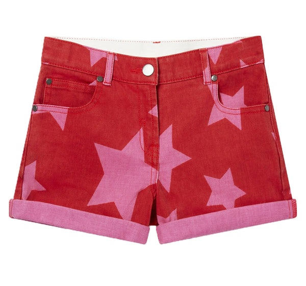 Shorts de mezclilla roja con estrellas rosas -Stella Mccartney