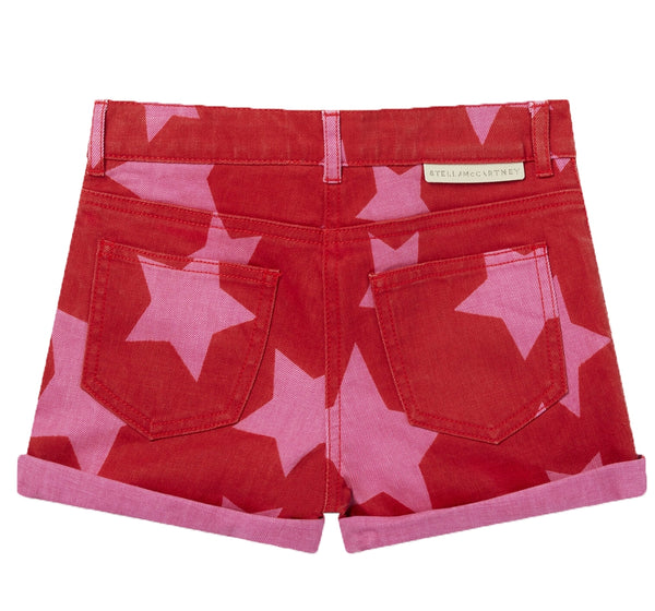 Shorts de mezclilla roja con estrellas rosas -Stella Mccartney