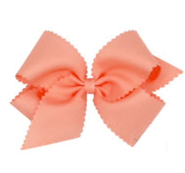 Moño mediano grosgrain scalloped coral -Wee ones