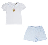 Blusa blanca con canasta bordada y shorts azules -Acvisa