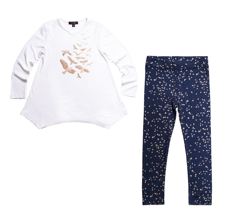 Conjunto Blusa Blanca y Legging Con Aves-imoga