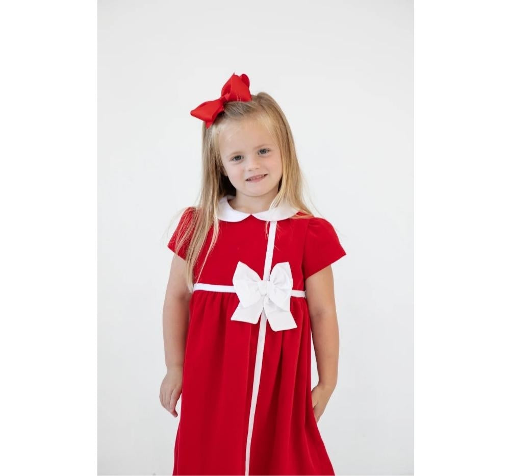 Vestido De Terciopelo Rojo Con Moño