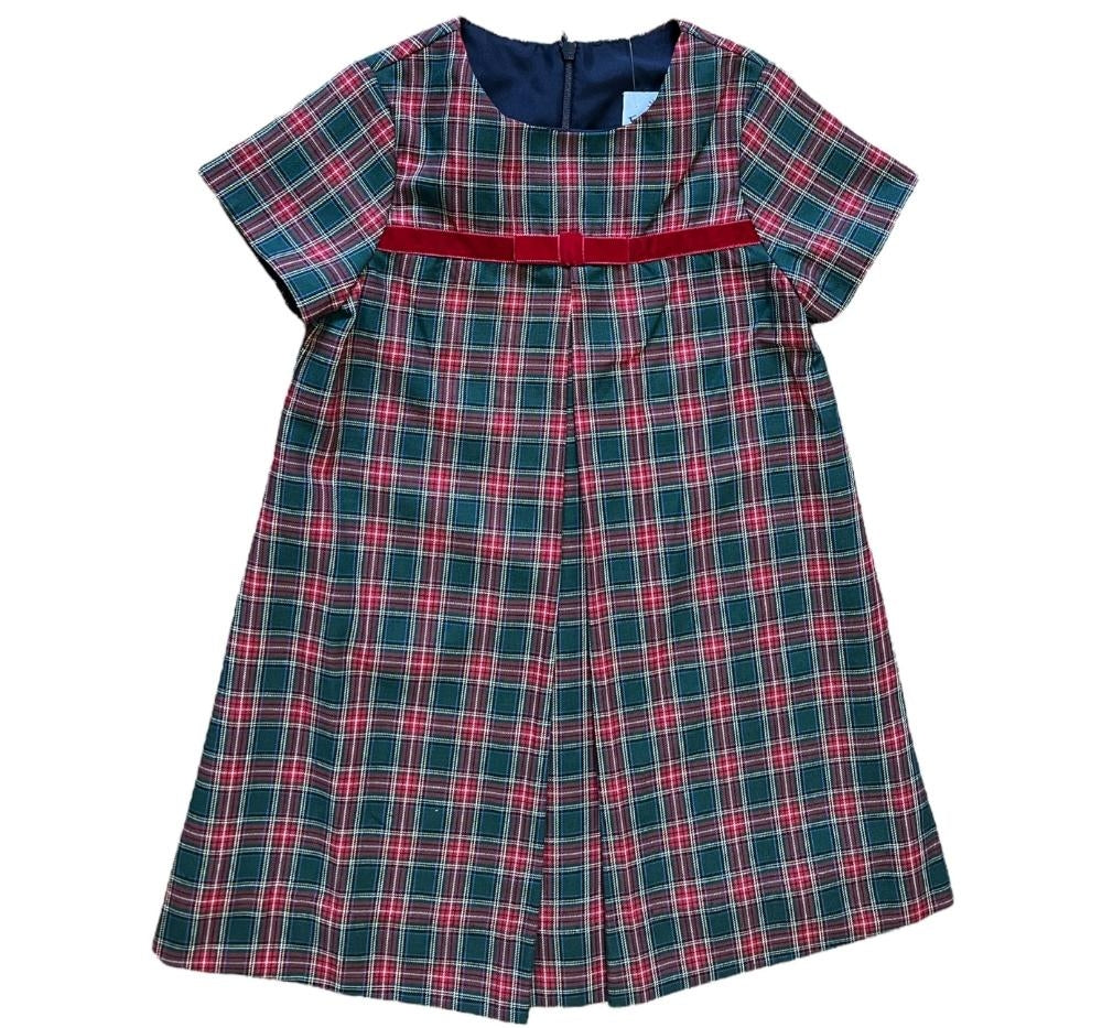 Tartan Plaid Dress With Velvet Ribbon Red/Green