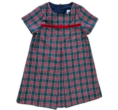 Tartan Plaid Dress With Velvet Ribbon Red/Green