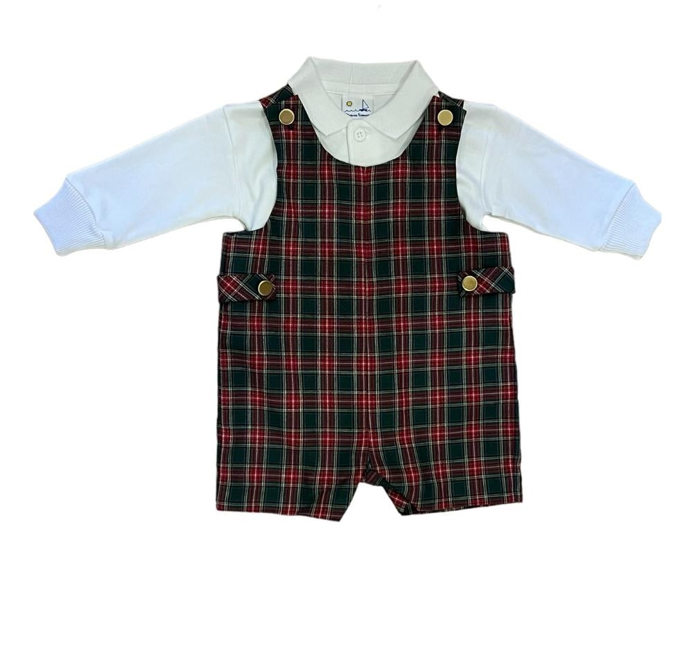 Plaid Shortall W/Long Sleeve Polo White