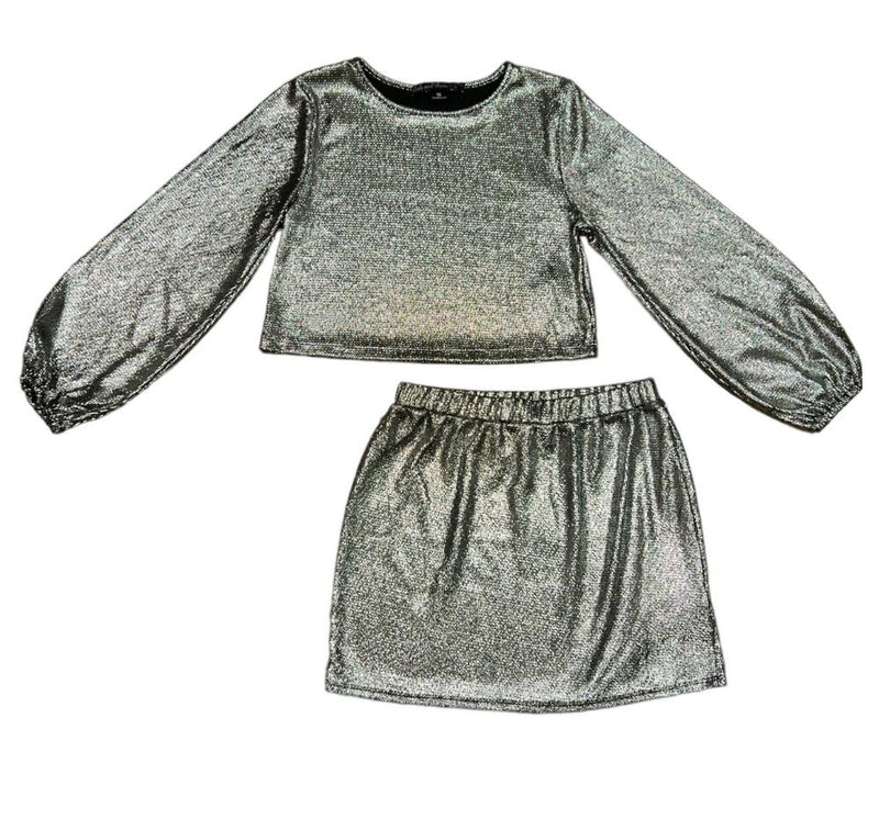 Cropped Top & Straight Skirt Silver/Black Metallic