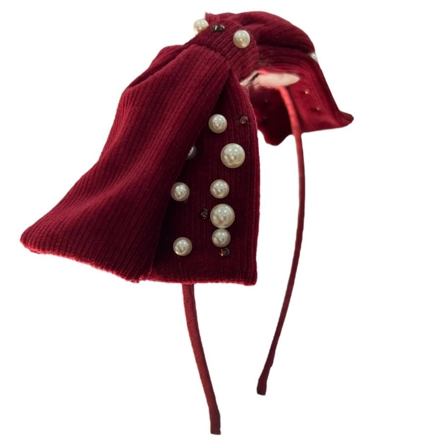 Pearl Crystal Velvet Headband Red