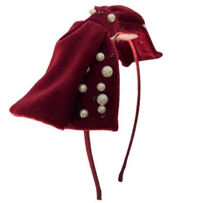 Pearl Crystal Velvet Headband Red
