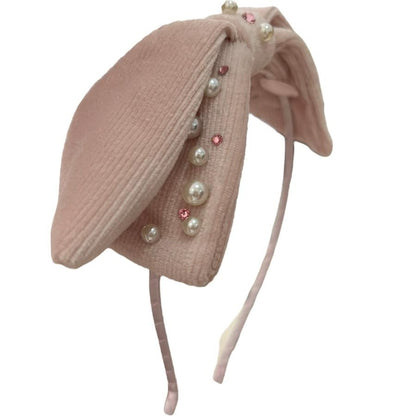 Pearl Crystal Velvet Headband Light Pink