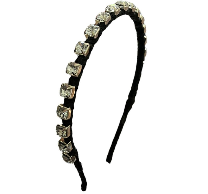 Thin Jeweled Headband Black/White