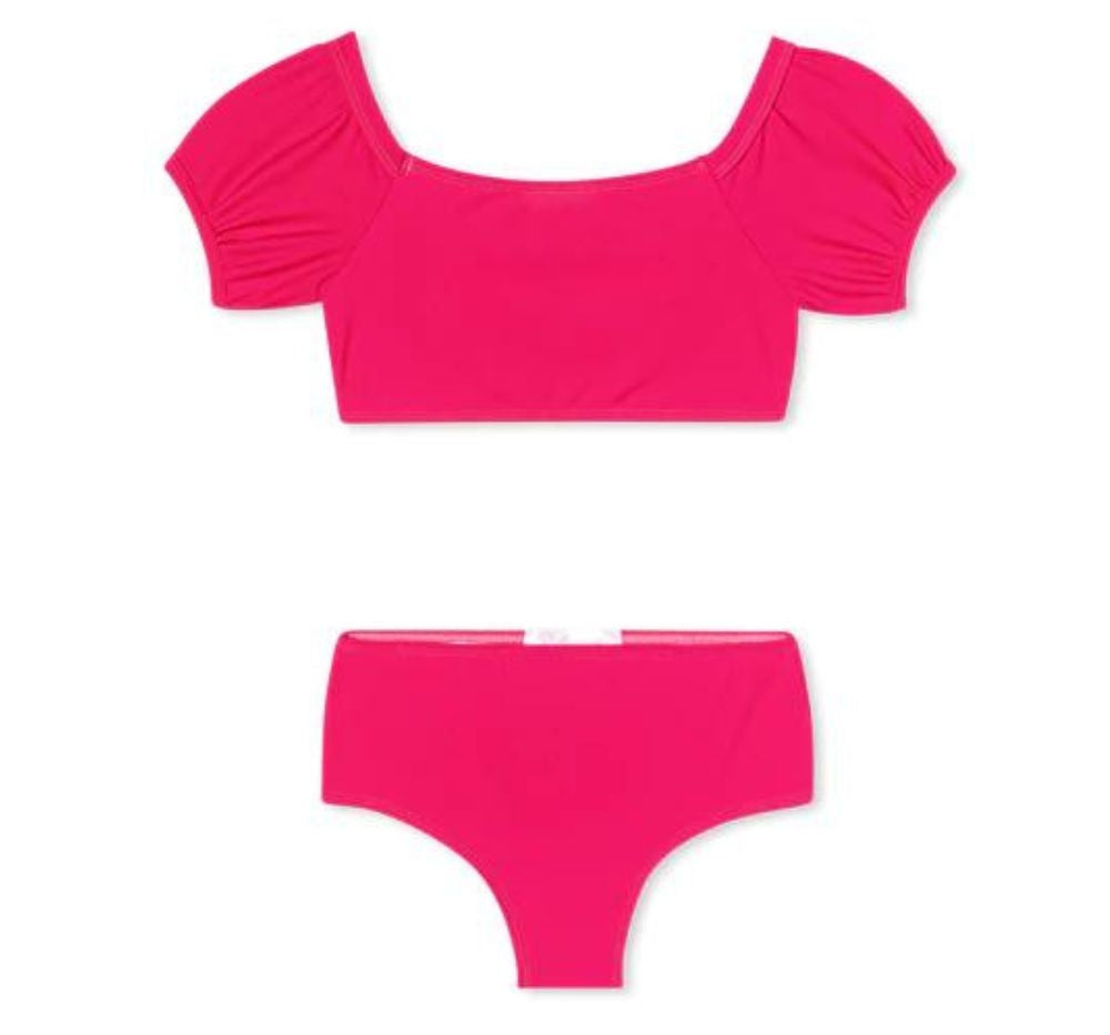 Neon Pink Puff Sleeve Bikini