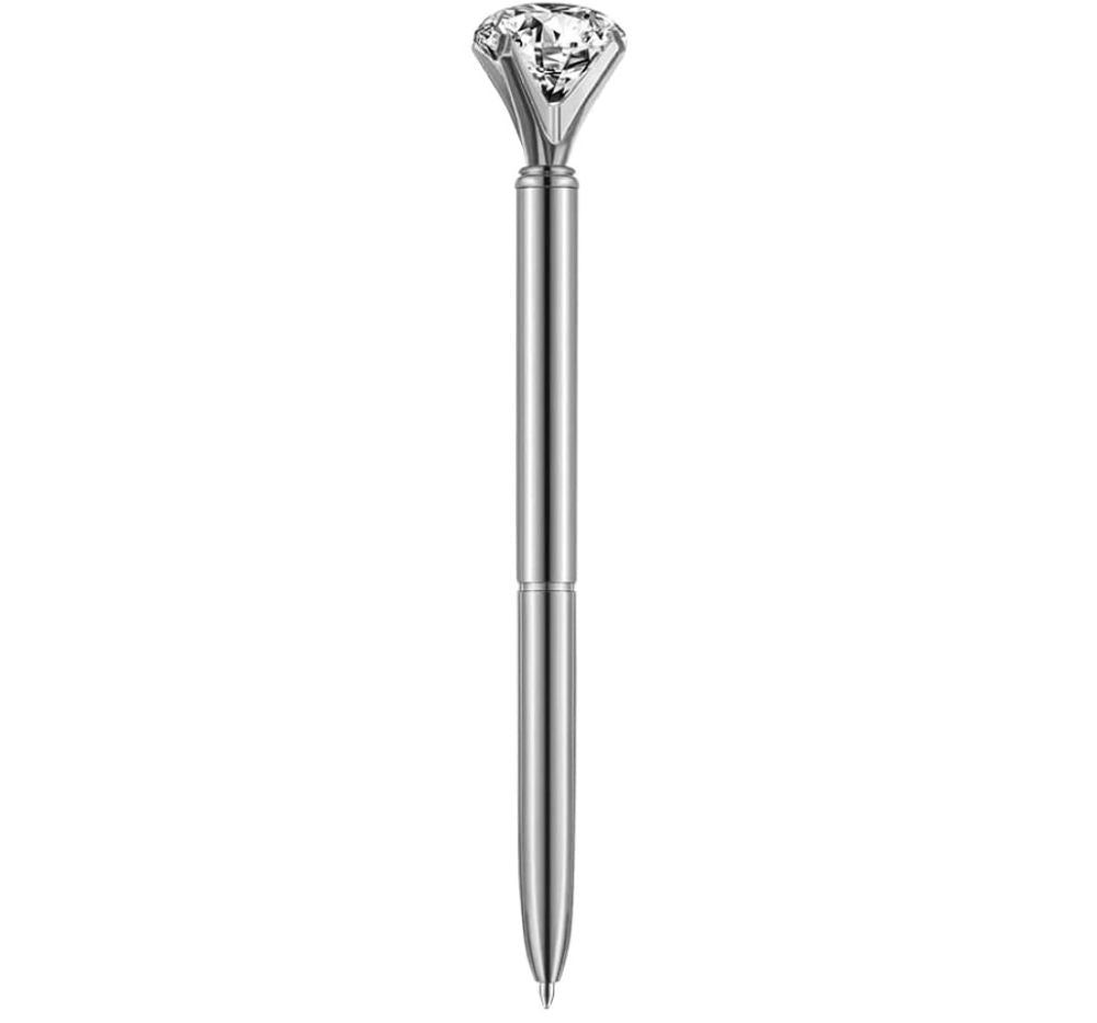 Pluma Plateada Con Diamante