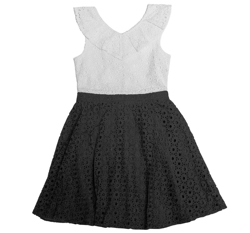 Vestido Eyelet Blanco Con Negro