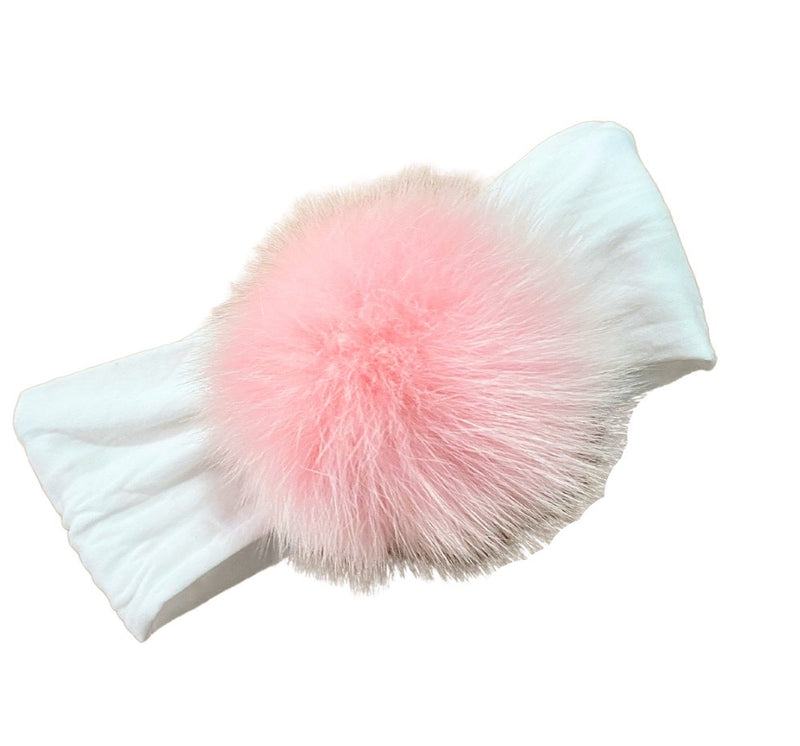 Fur Pom Pom Soft Baby Headband White/Pink