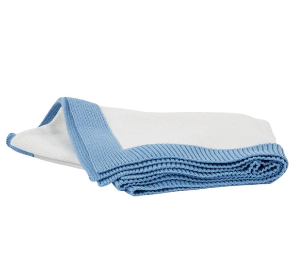 Manta Punto Con Borde Acanalado Crema/Azul