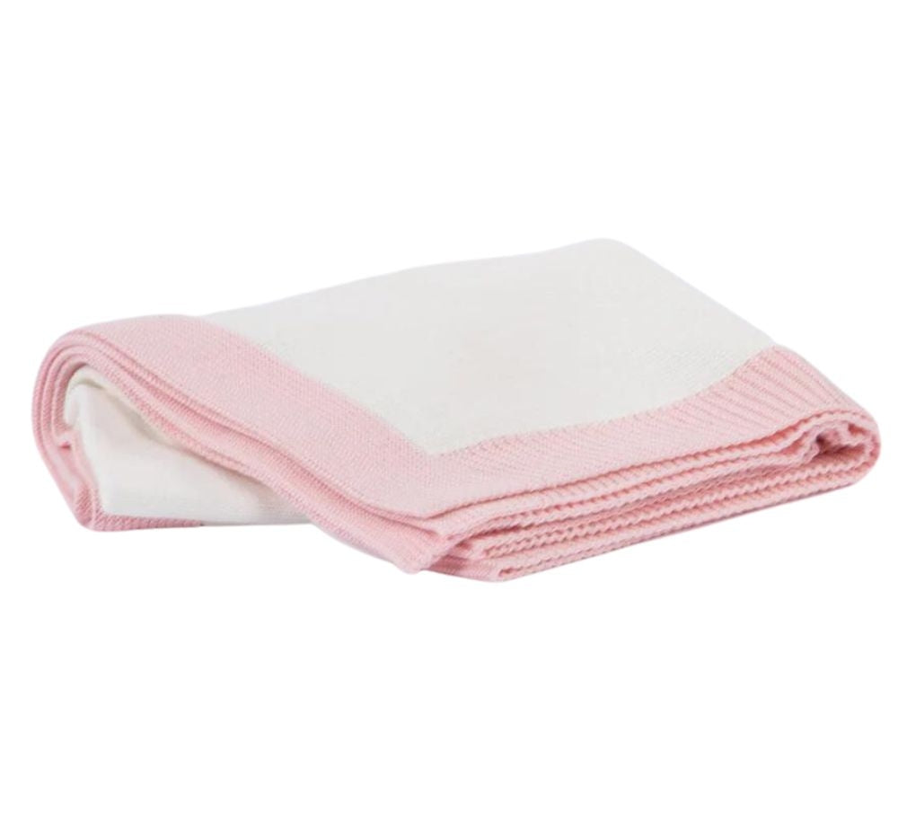 Jersey Knit Blanket with Contrast Rib Border Cream/Pink