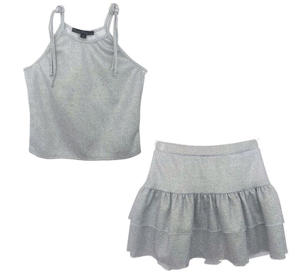 Triangle Top & Skirt Ruffle Silver White