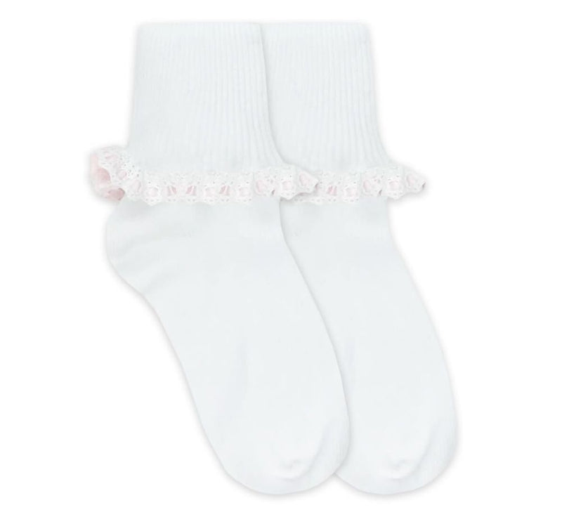 Calcetas Blancas Con Detalle Rosa Newborn 0-4
