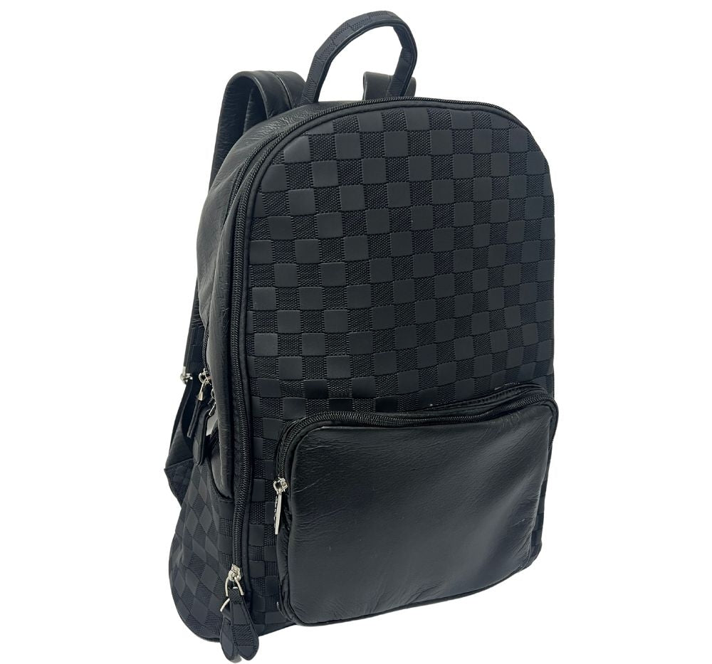 Check Solid Black Backpack